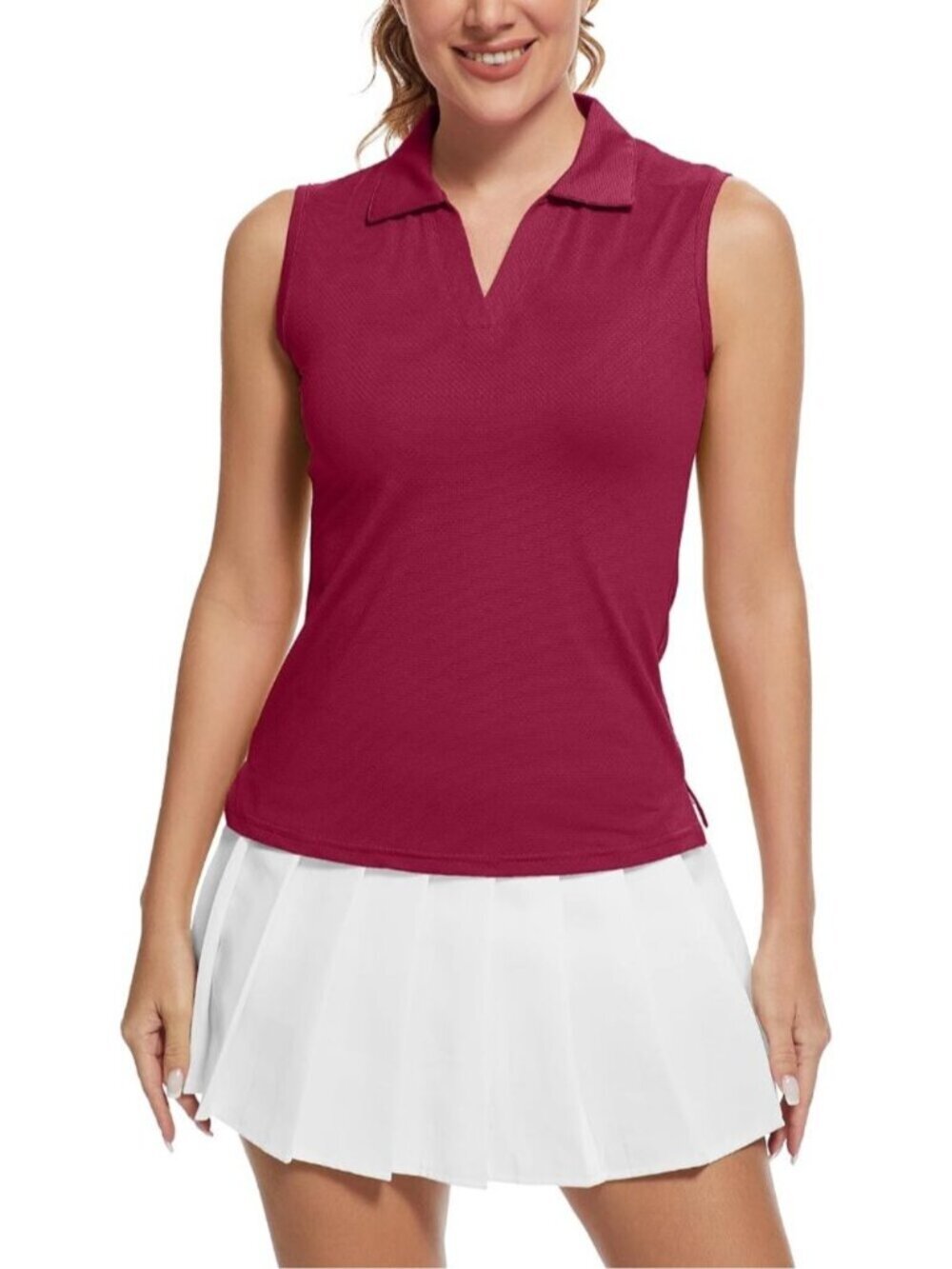 〽️Women's Magenta Sleeveless Golf Shirts Quickly Dry Tennis Polo Lightweight